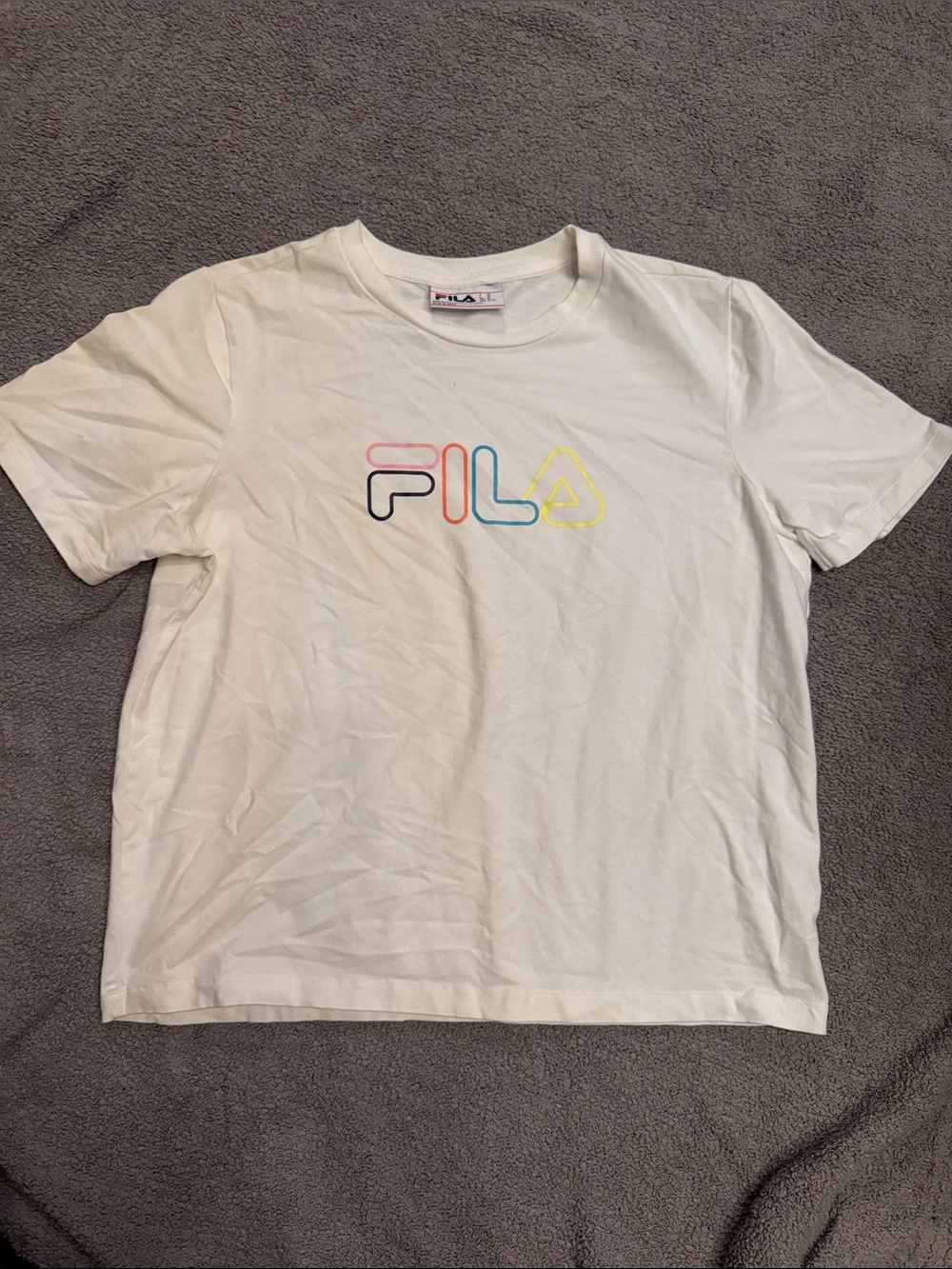 Fila White Tee with Pastel Outline Logo